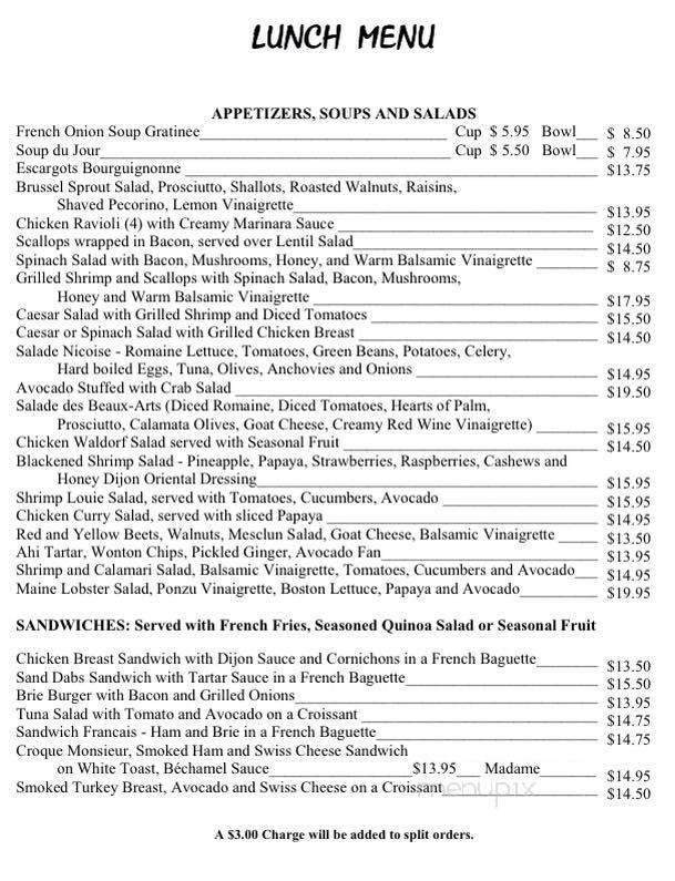 Cafe Des Beaux-Arts - Palm Desert, CA menu_pic