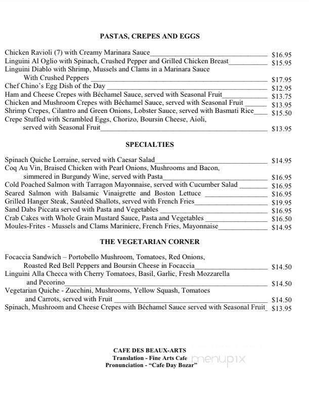 Cafe Des Beaux-Arts - Palm Desert, CA menu_pic
