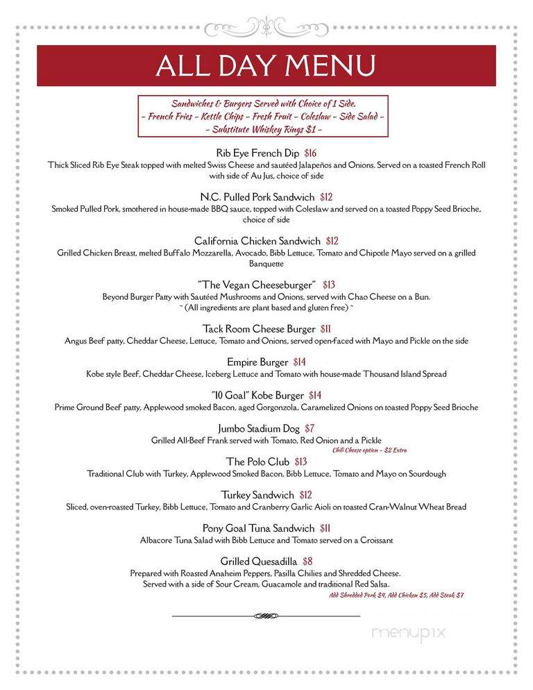 Tack Room Tavern - Indio, CA menu_pic
