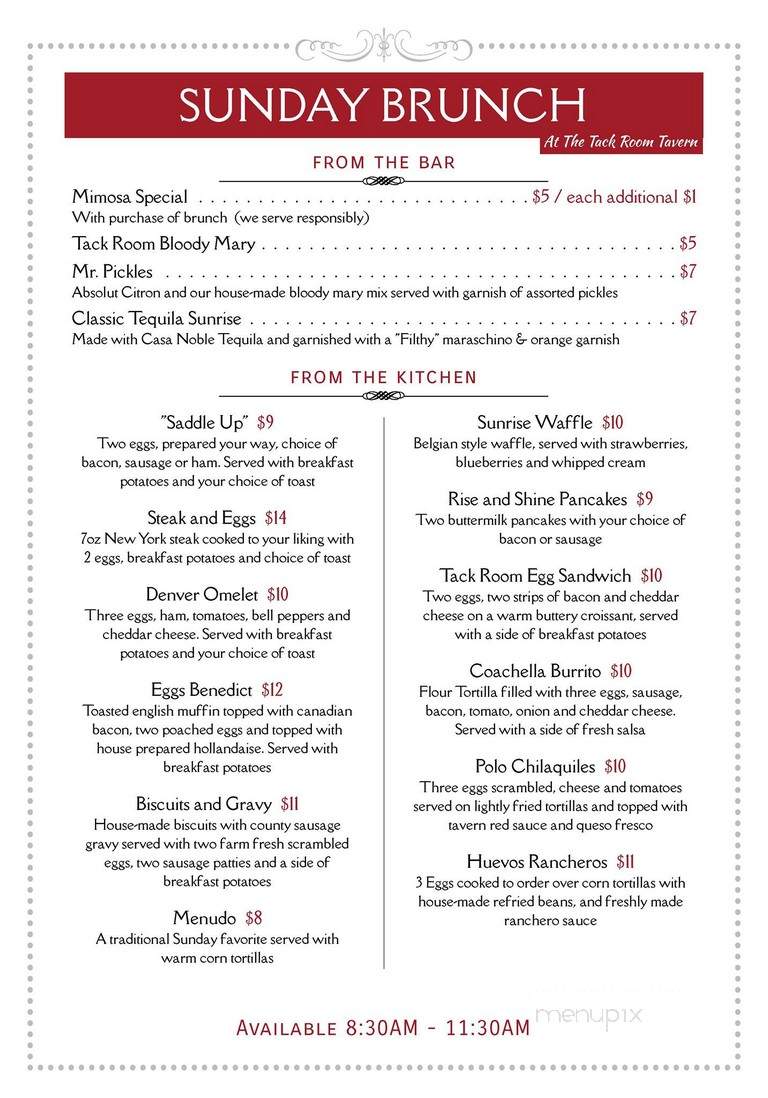 Tack Room Tavern - Indio, CA menu_pic