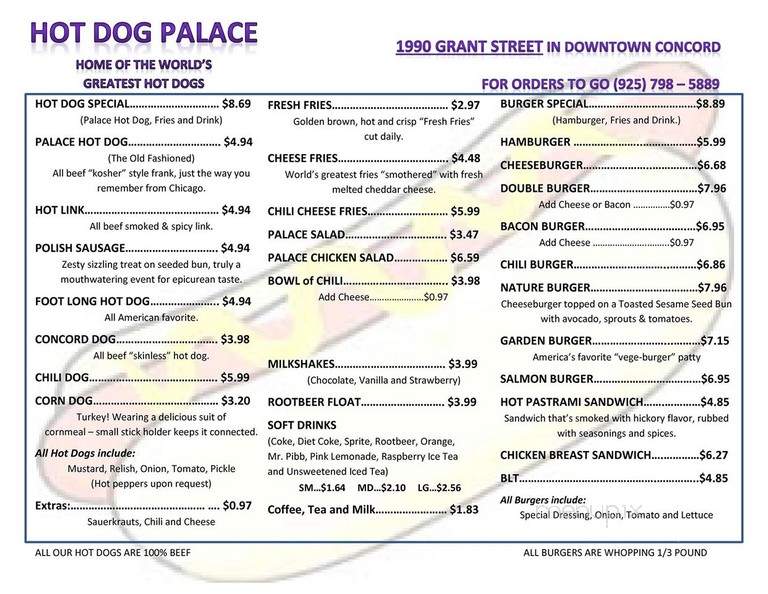 Hot Dog Palace - Concord, CA menu_pic