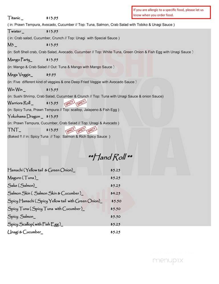 Sushi Yokohama - Danville, CA menu_pic