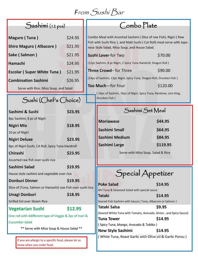 Sushi Yokohama - Danville, CA menu_pic