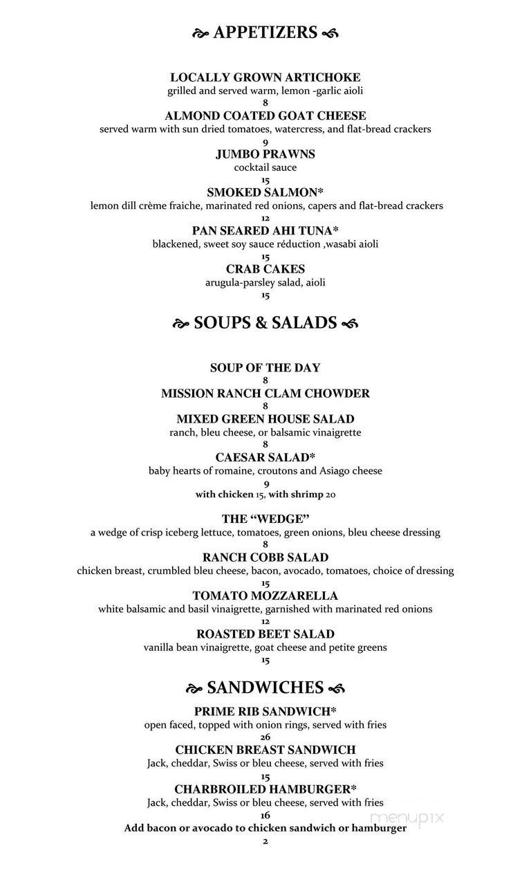 Mission Ranch Restaurant - Carmel, CA menu_pic