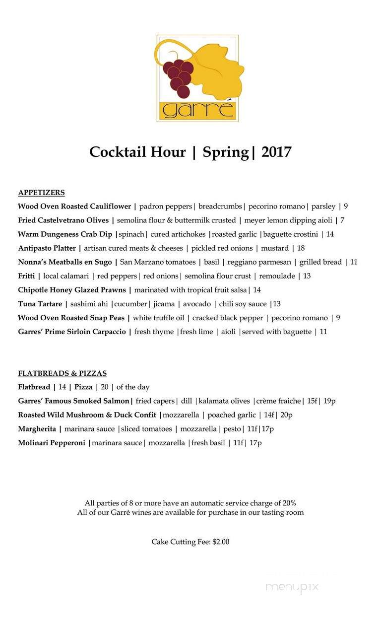 Garre Vineyard & Winery - Livermore, CA menu_pic