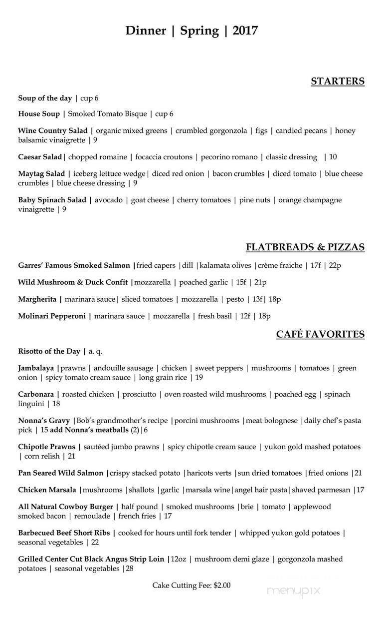 Menu Of Garre Vineyard Winery In Livermore Ca 94550