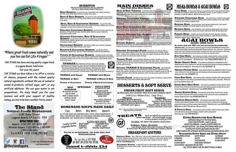 Stand Natural Food Restaurant - Laguna Beach, CA menu_pic