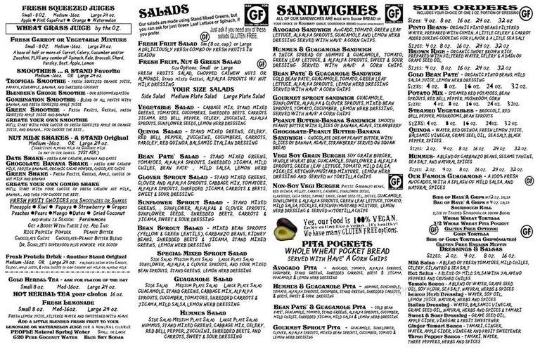Stand Natural Food Restaurant - Laguna Beach, CA menu_pic