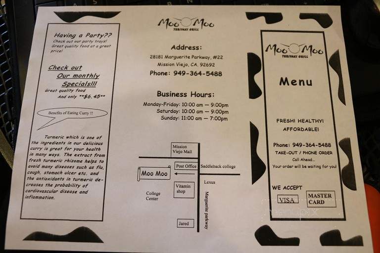 Moo Moo Teriyaki Grill - Mission Viejo, CA menu_pic