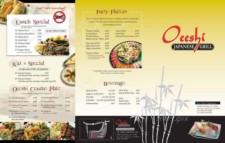 Oeeshi Japaness Grill - San Juan Capistrano, CA menu_pic