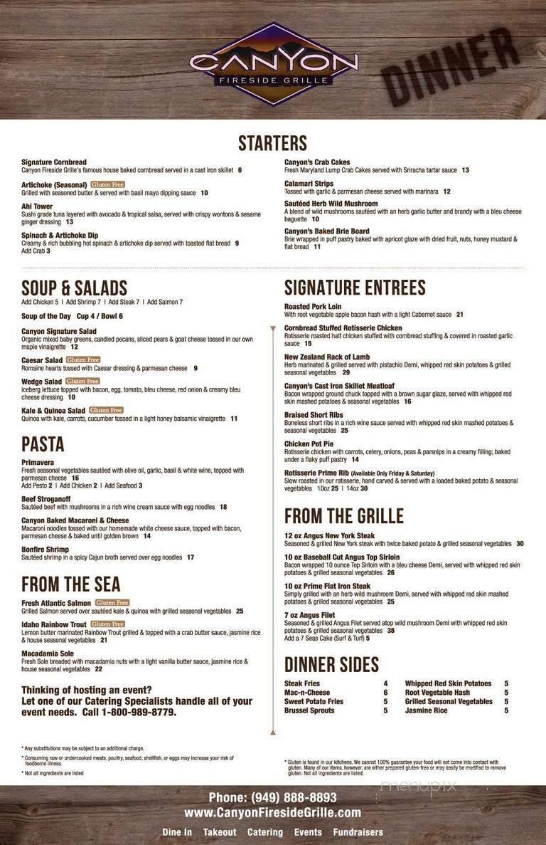 Canyon Fireside Grill - Rancho Santa Margarita, CA menu_pic