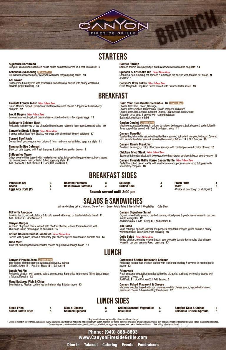 Canyon Fireside Grill - Rancho Santa Margarita, CA menu_pic
