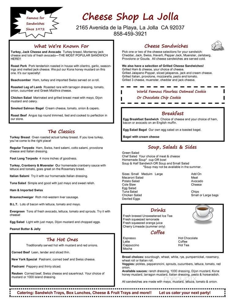 Cheese Shop - La Jolla, CA menu_pic