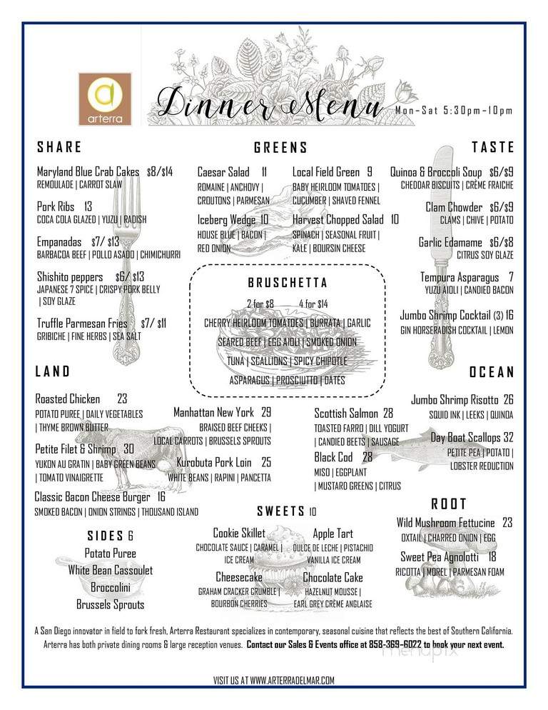 Arterra Restaurant - San Diego, CA menu_pic