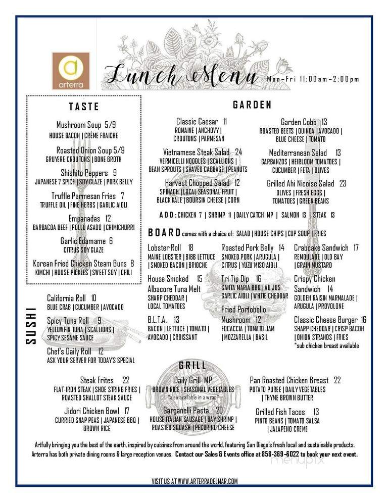 Arterra Restaurant - San Diego, CA menu_pic