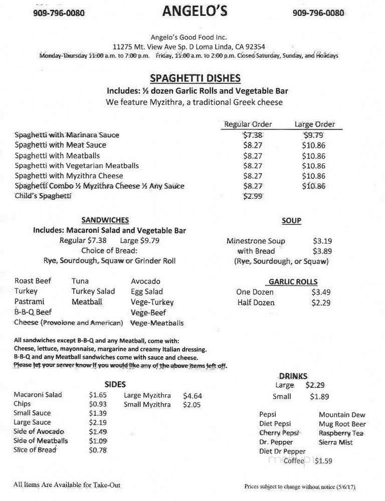 Angelo's - Loma Linda, CA menu_pic