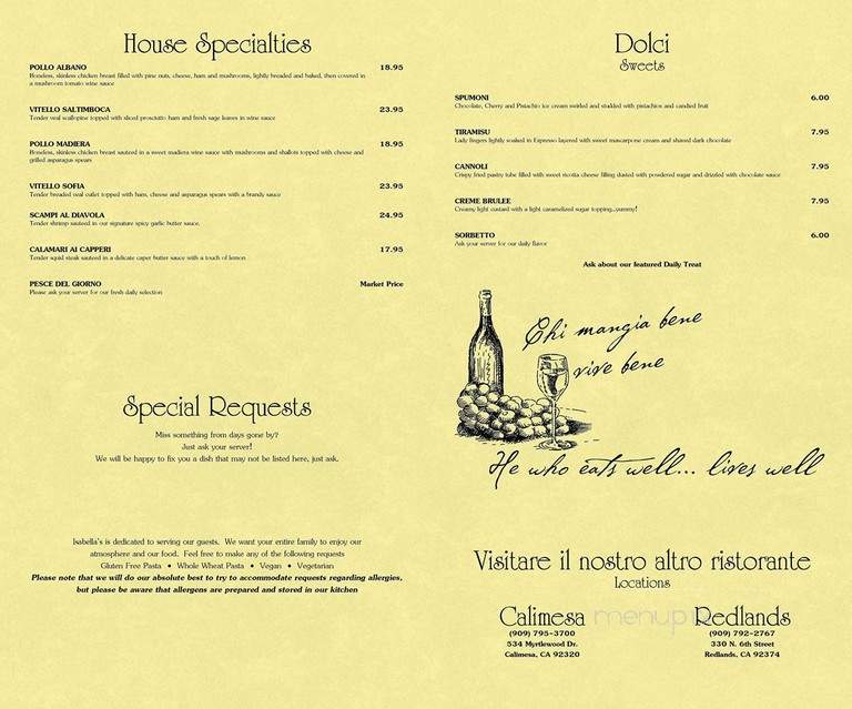 Isabella's Redlands - Redlands, CA menu_pic