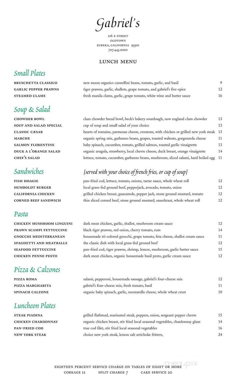 Gabriel's - Eureka, CA menu_pic