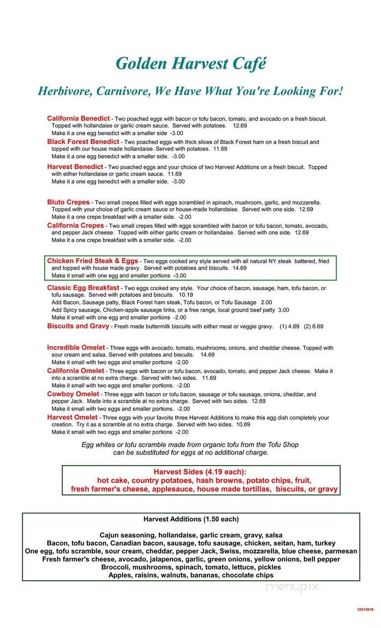 Golden Harvest Cafe - Arcata, CA menu_pic