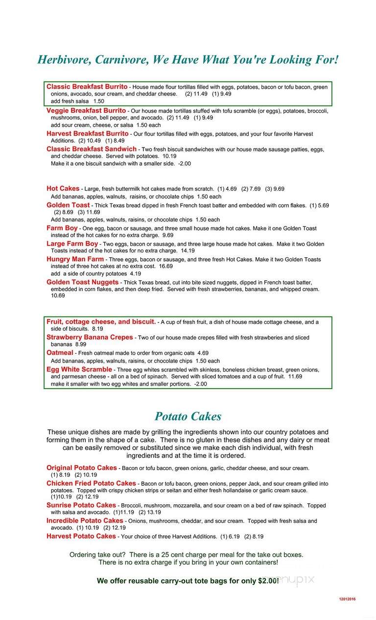 Golden Harvest Cafe - Arcata, CA menu_pic