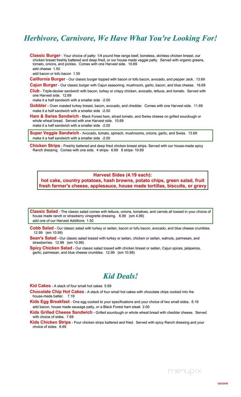 Golden Harvest Cafe - Arcata, CA menu_pic