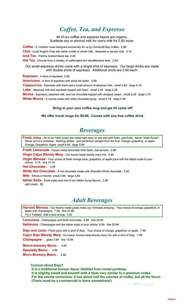 Golden Harvest Cafe - Arcata, CA menu_pic