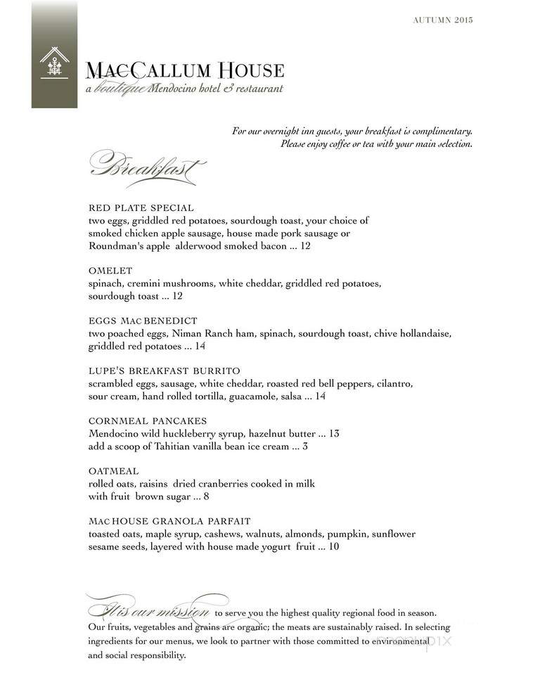 MacCallum House Restaurant - Mendocino, CA menu_pic