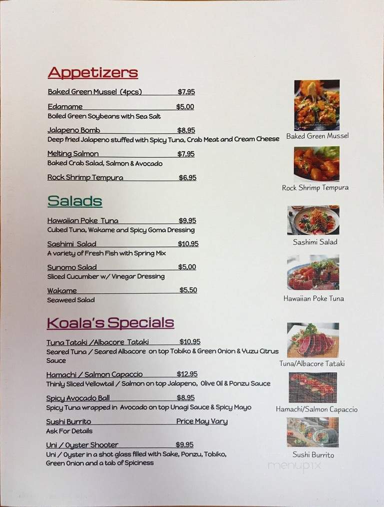 Koalas Fine Food - Guerneville, CA menu_pic