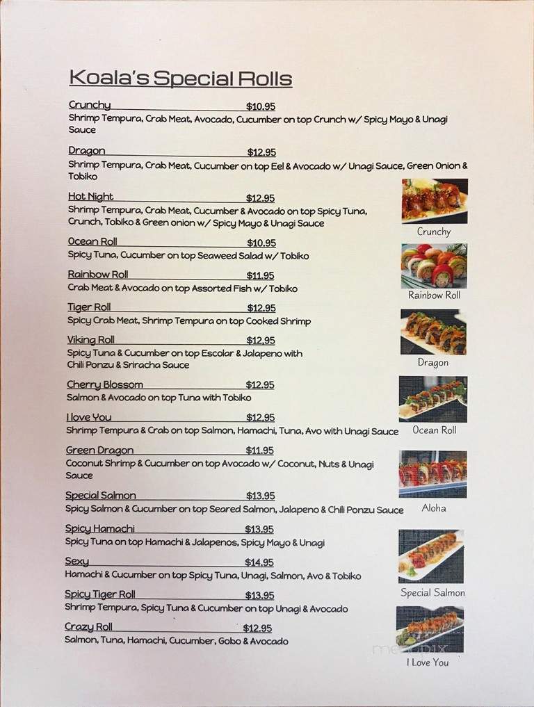 Koalas Fine Food - Guerneville, CA menu_pic