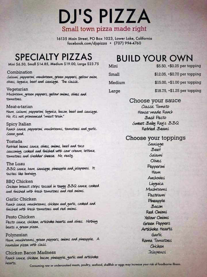 D J's Pizza - Kelseyville, CA menu_pic