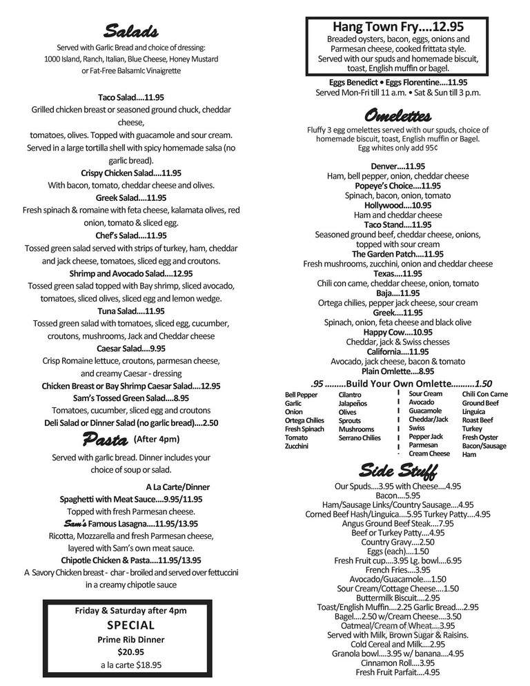 Sam's Restaurant - Santa Rosa, CA menu_pic