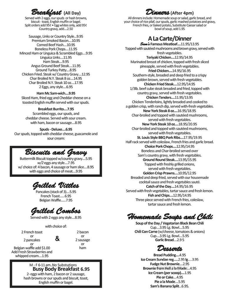 Sam's For Play Cafe - Santa Rosa, CA menu_pic