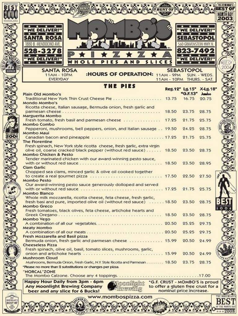 Mombo's Pizza - Santa Rosa, CA menu_pic