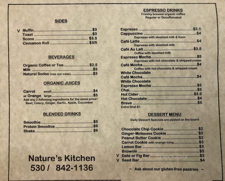 Nature's Kitchen - Yreka, CA menu_pic