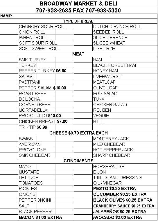 Broadway Market Deli - Sonoma, CA menu_pic