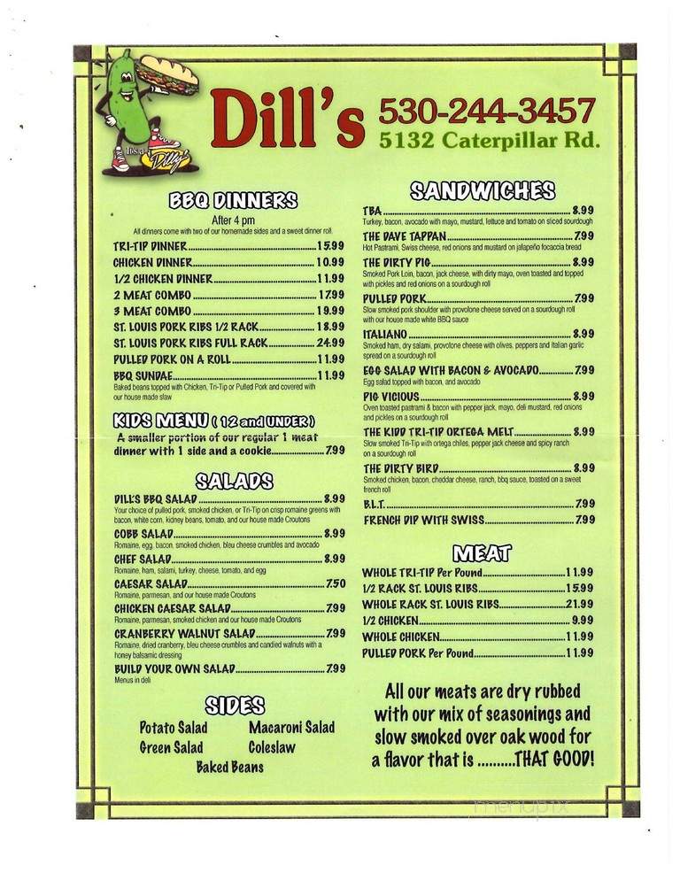 Dill's Deli - Redding, CA menu_pic