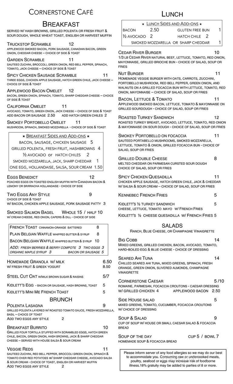 Cornerstone Bakery & Cafe - Dunsmuir, CA menu_pic