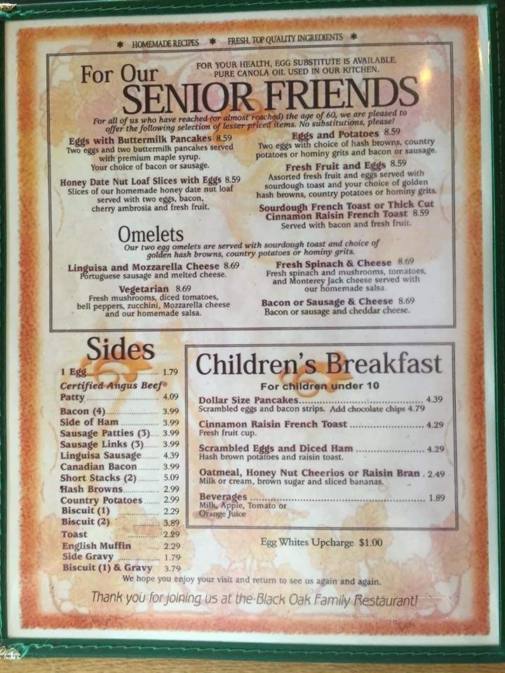 Black Oak Restaurant - Vacaville, CA menu_pic
