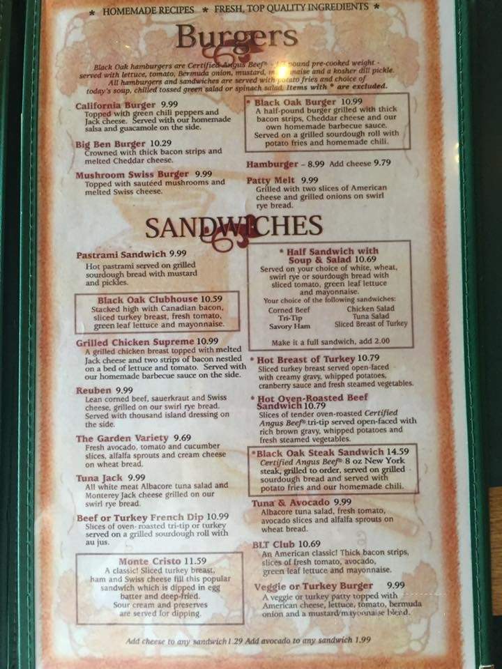 Black Oak Restaurant - Vacaville, CA menu_pic