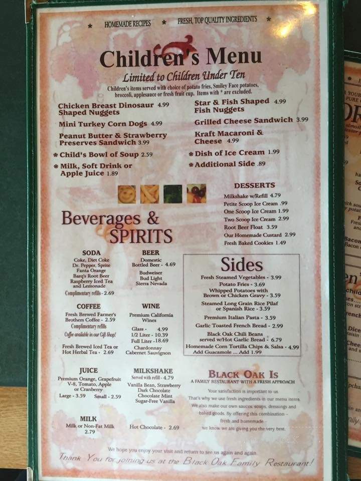 Black Oak Restaurant - Vacaville, CA menu_pic