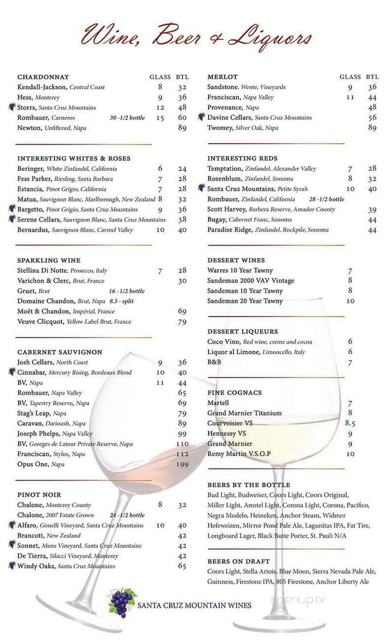 Severino's Grill - Aptos, CA menu_pic
