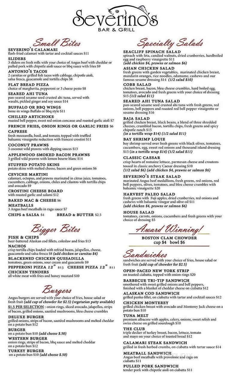 Severino's Grill - Aptos, CA menu_pic
