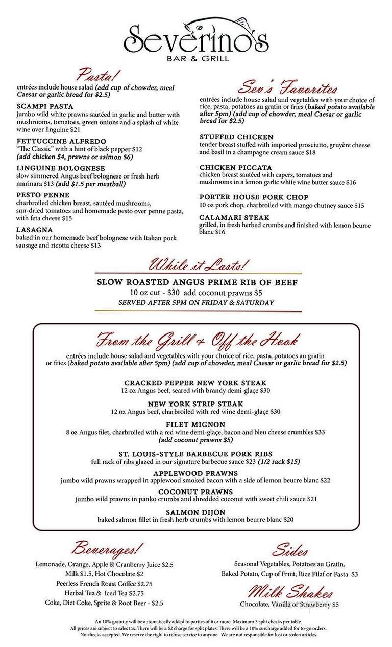 Severino's Grill - Aptos, CA menu_pic