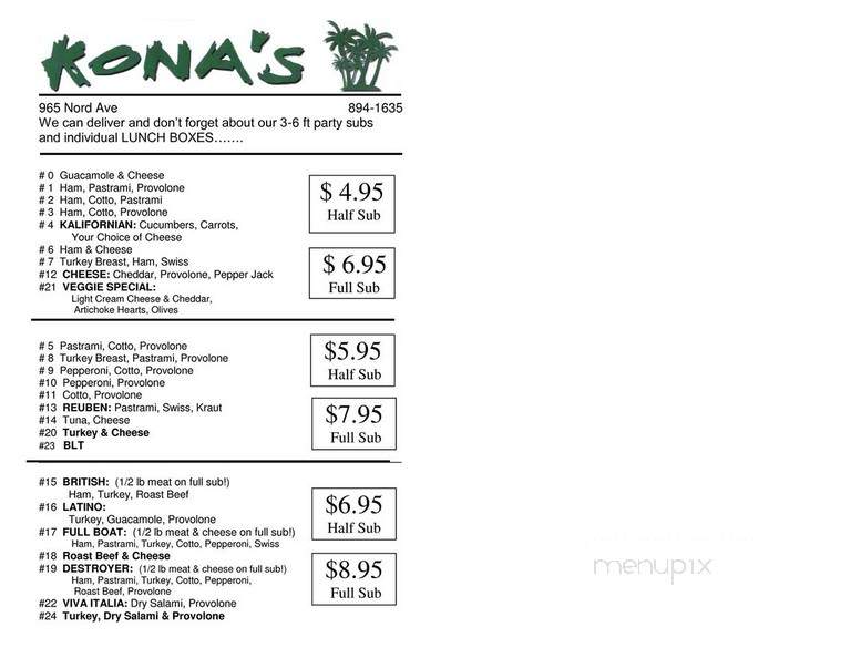 Kona's Deli-Nord - Chico, CA menu_pic