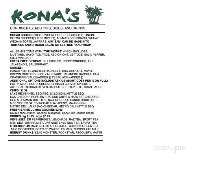 Kona's Deli-Nord - Chico, CA menu_pic