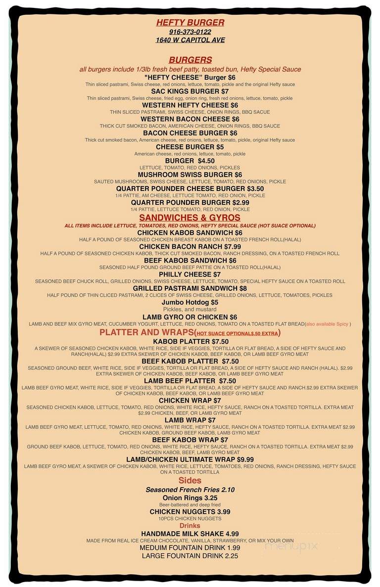 Hefty's Burger - West Sacramento, CA menu_pic