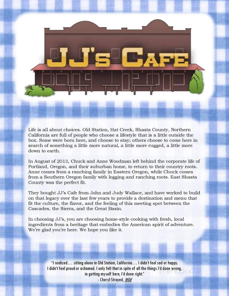 J J's Cafe - Old Station, CA menu_pic