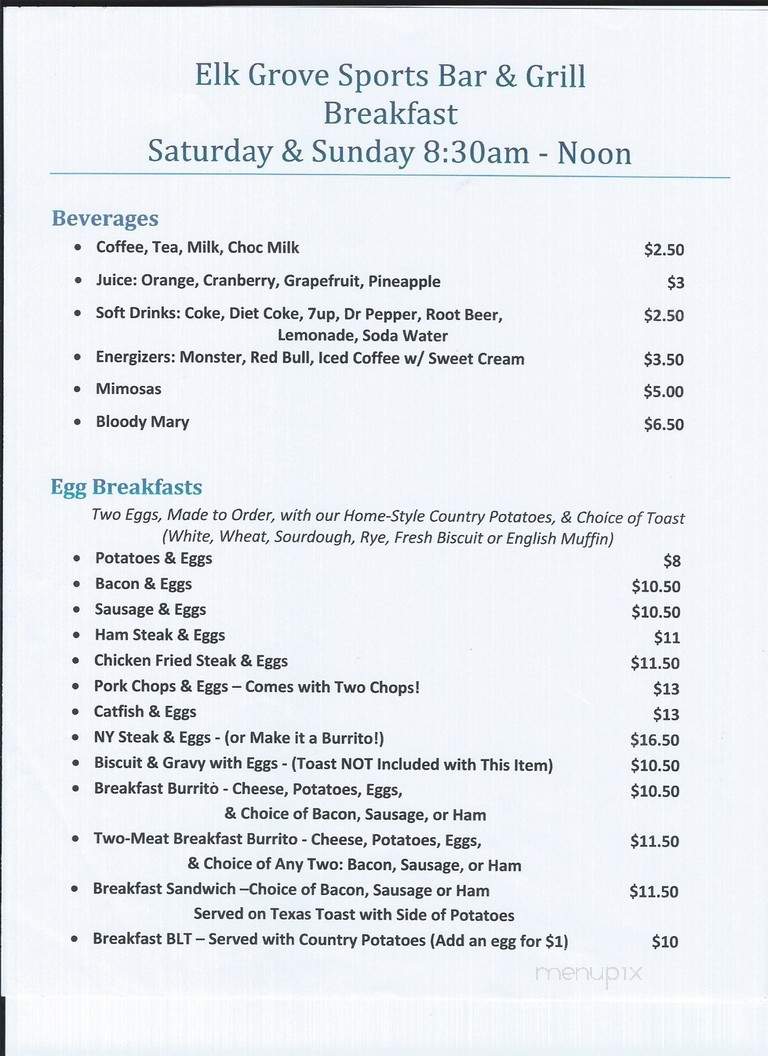 Elk Grove Sports Bar & Grill - Elk Grove, CA menu_pic