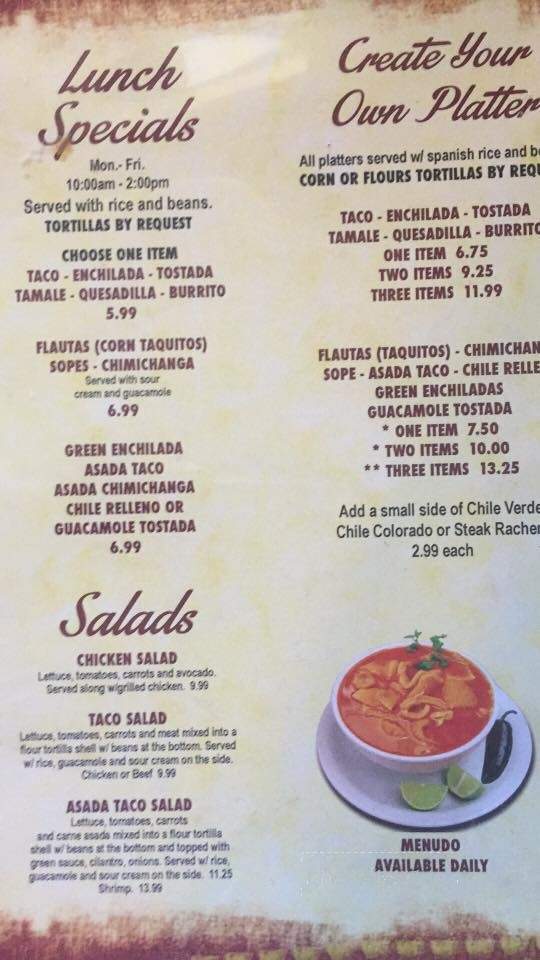 Casa Flores - Manteca, CA menu_pic