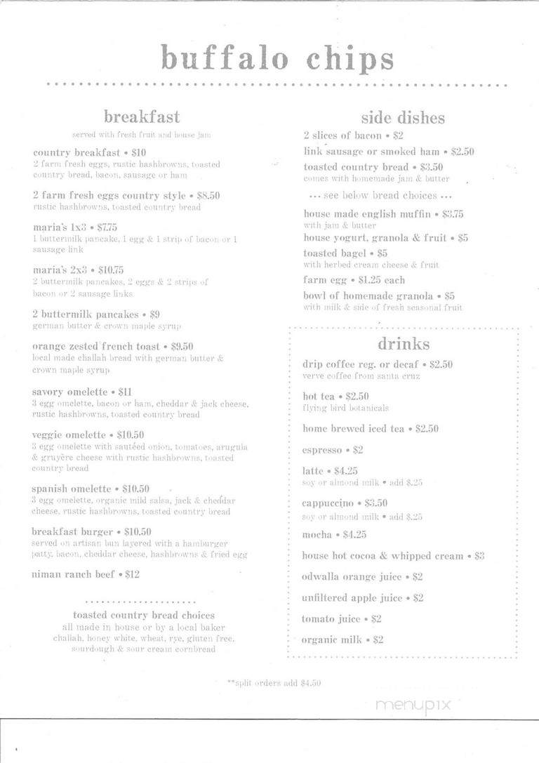 Buffalo Chips Emporium - Grass Valley, CA menu_pic